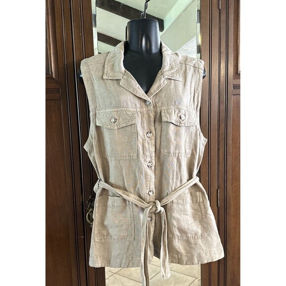 Nicole Miller Jackets & Blazers - Nicole Miller New York Linen Blend Utility Safari Vest Beige Khaki Size L Boho
